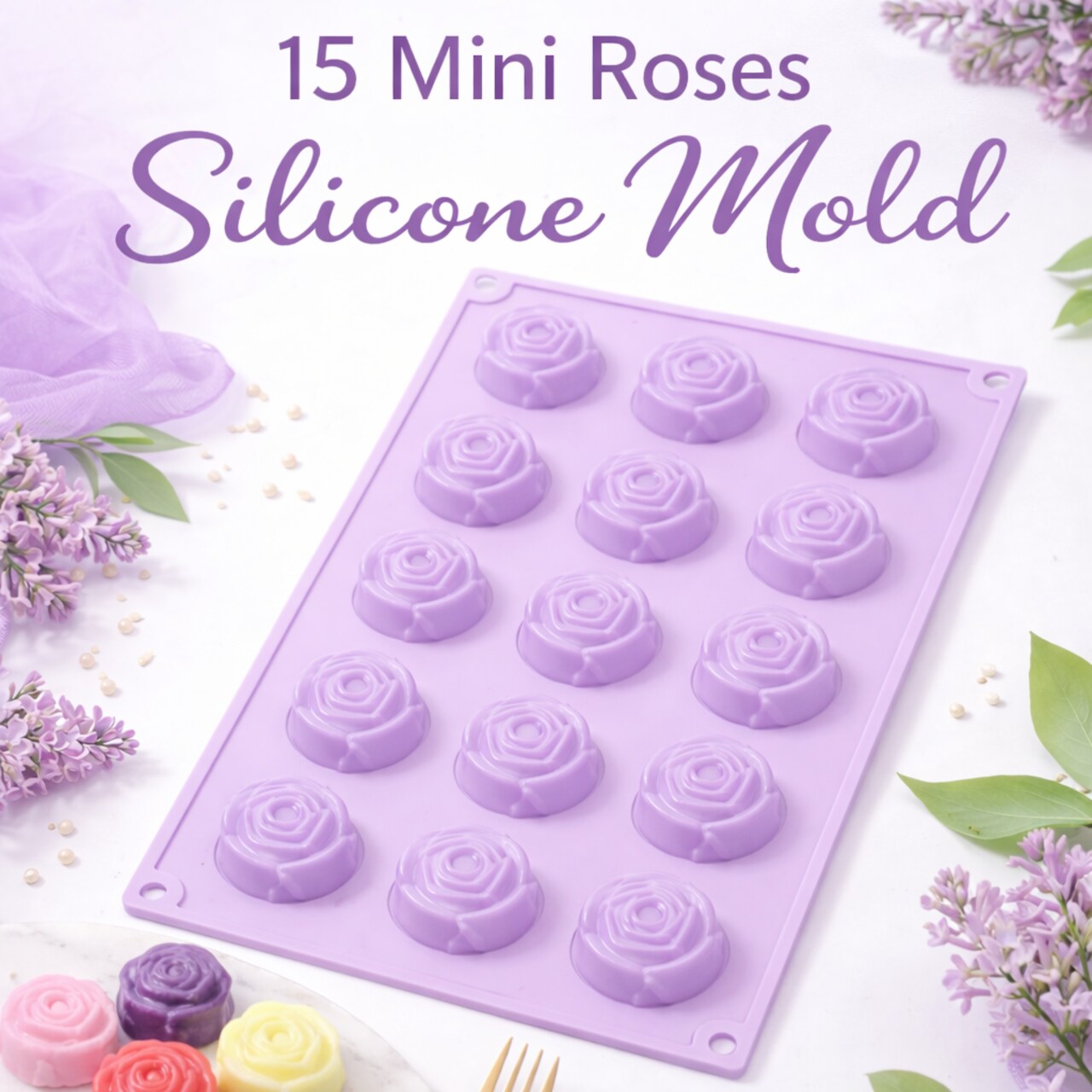 Mini Rose Blossom Silicone Mold – 15 Cavity Floral Mold for Candy, Wax, Soap & Resin